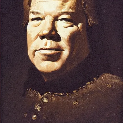 Prompt: A close-up portrait of William Shatner painted by Rembrandt