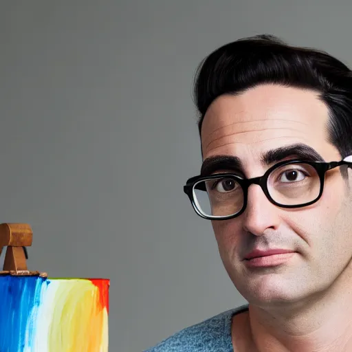 Image similar to painting portrait of dan levy, vivid 8 k, sharp depth of field, pristine global illumination.