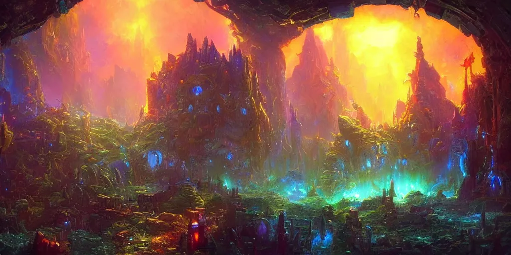 Image similar to fantasy world portal by Paul Lehr dramatic lighting, cinematic establishing shot, extremely high detail, photorealistic, cinematic lighting