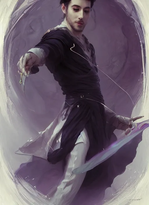 Prompt: character concept portrait of an attractive young Spanish wizard conjuring a violent void spell, a floating iridescent spell book in the center, intricate, elegant, digital painting, concept art, smooth, sharp focus, illustration, from Metal Gear, by Ruan Jia and Mandy Jurgens and William-Adolphe Bouguereau, Artgerm