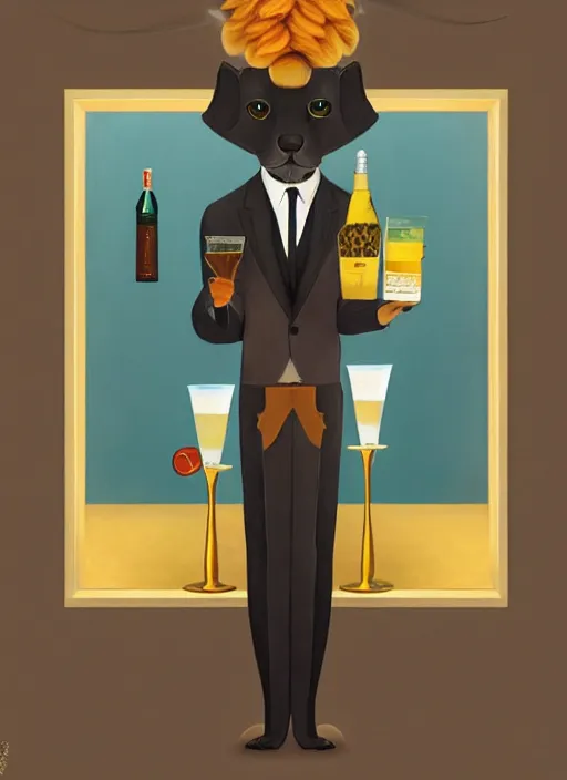 Prompt: squirrel anthro as a dapper bartender with a big fluffy tail, retro futurism, art deco, detailed painterly digital art by Hayv Kahraman, 🐿🍸🍋, furaffinity, trending on artstation