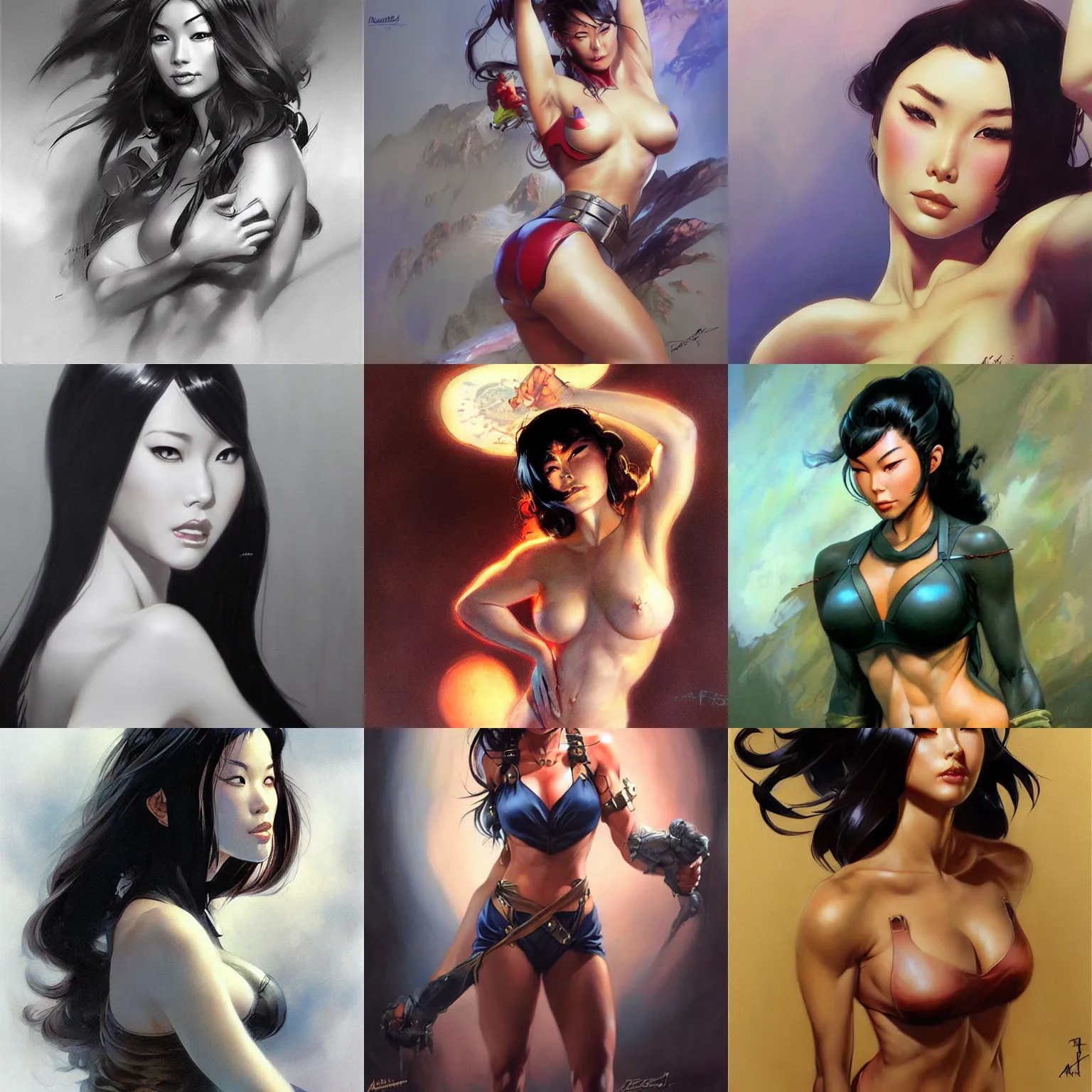 Prompt: breathtaking concept art of Ashley Liao, by Frank Frazetta, by Artgerm