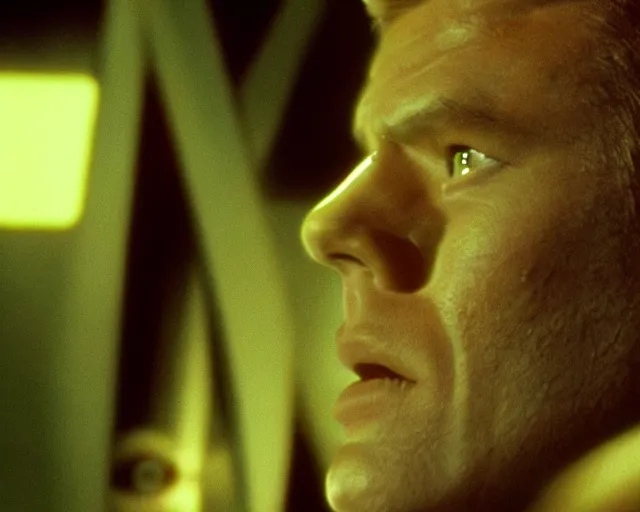 Image similar to film still from star trek, close up macro of james kirk in the transporter bay, octane, 1 9 6 8