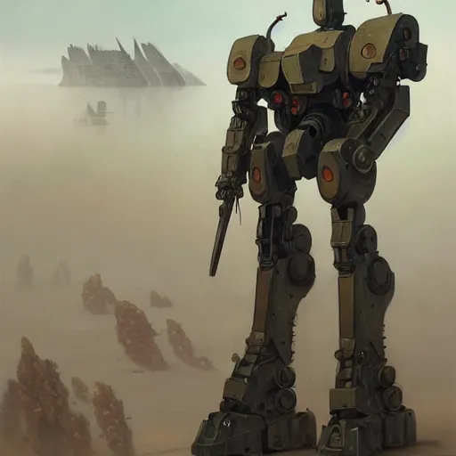 Image similar to character concept art of a gun dam mech robot, depth of field background, artstation, award - winning realistic sci - fi concept art by jim burns and greg rutkowski, beksinski, a concept art masterpiece, pastel color palette, james gilleard, bruegel, alphonse mucha, and yoshitaka amano.