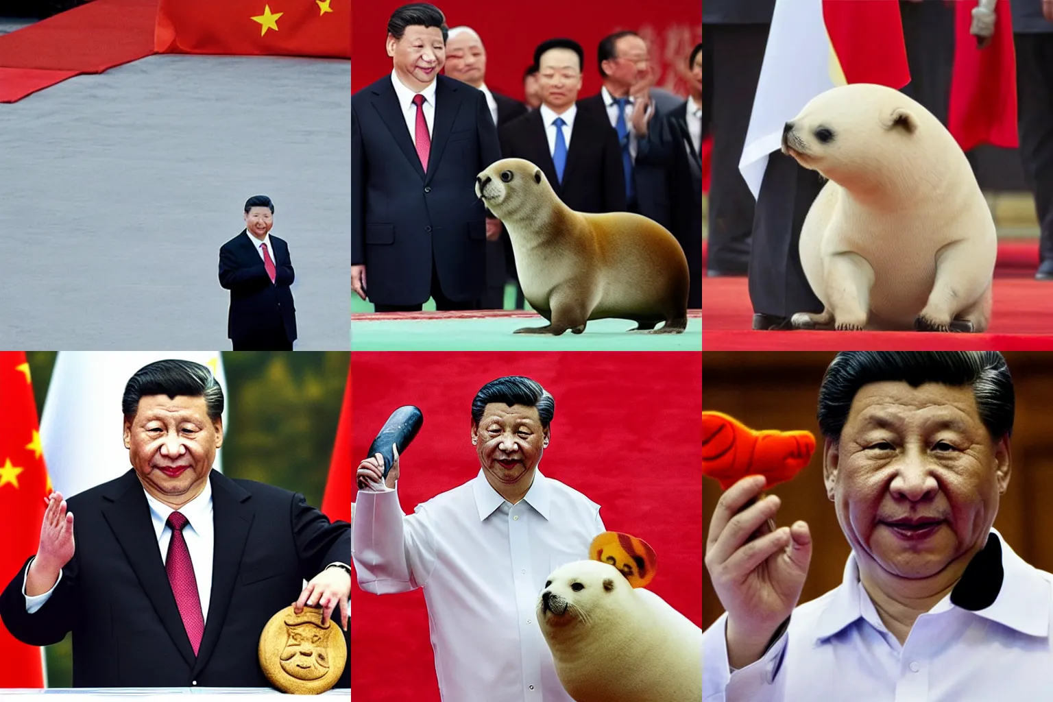 Prompt: xi jinping holding a seal in his hand like a baseball bat