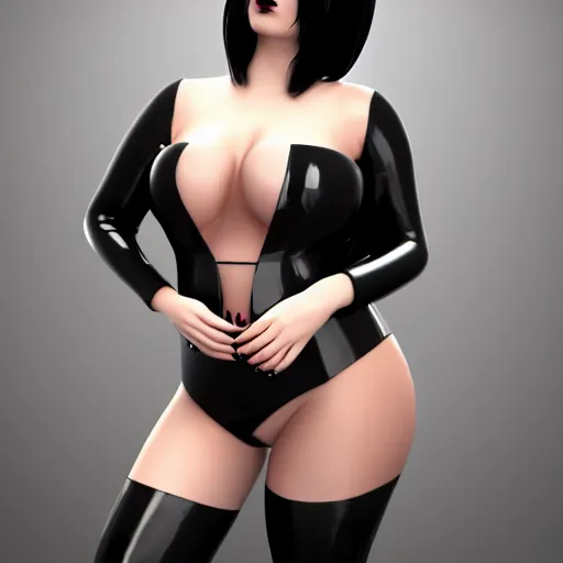 Curvy Feminine Hot Goth Woman With Tight Latex Dress Stable Diffusion