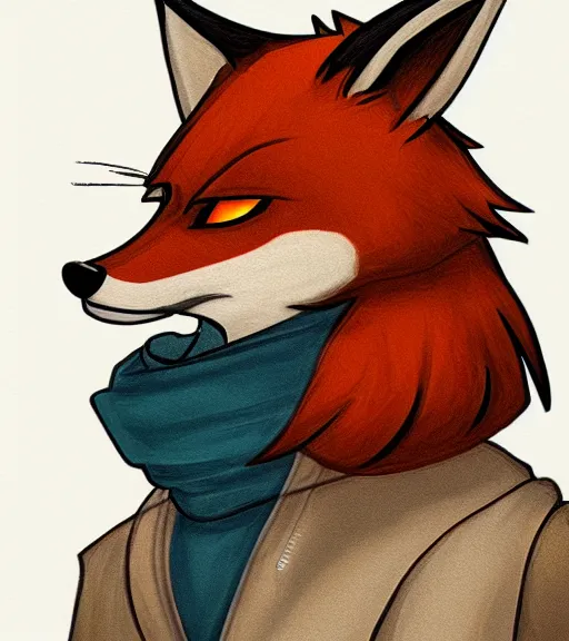 Image similar to expressive stylized master furry artist digital colored pencil painting full body portrait character study of the anthro male anthropomorphic fox fursona animal person wearing clothes by master furry artist blotch