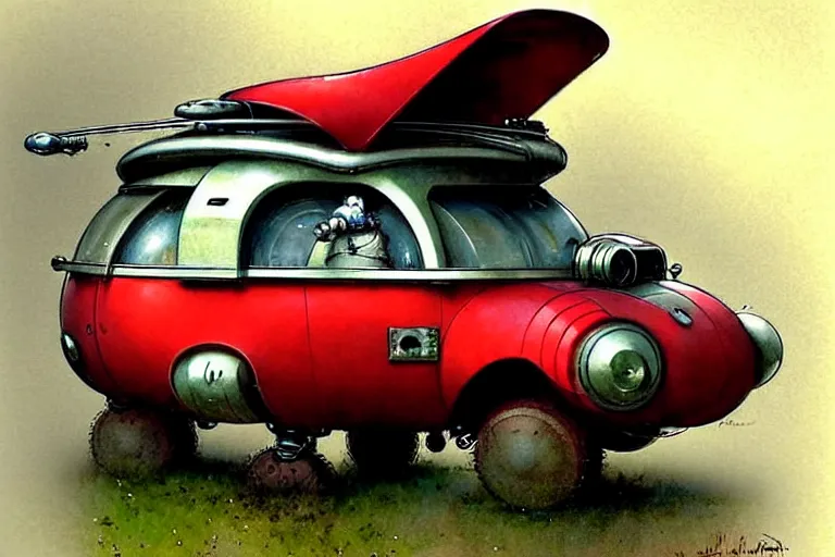 Image similar to adventurer ( ( ( ( ( 1 9 5 0 s retro future robot android mouse rv hover wagon motorhome robot. muted colors. ) ) ) ) ) by jean baptiste monge!!!!!!!!!!!!!!!!!!!!!!!!! chrome red