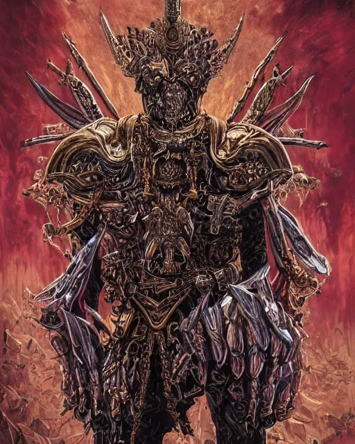 Image similar to a highly detailed portrait of ankou the evil lord staring with anger and wearing ornate armor made of sci fi panels and a gold death mask by philippe druillet, death and corruption, smooth, intricate, sinister, evil energy, souls of the dead, dark aura, matte painting, artstation, evild ark color scheme, dark fantasy sci fi, sharp focus, cgsociety