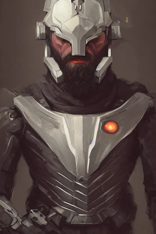 Image similar to Portrait of John Brown with a beard wearing futuristic power armor, fantasy, intricate, highly detailed, digital painting, trending on artstation, sharp focus, illustration, style of Stanley Artgerm and Greg Rutkowski and Dan Mumford