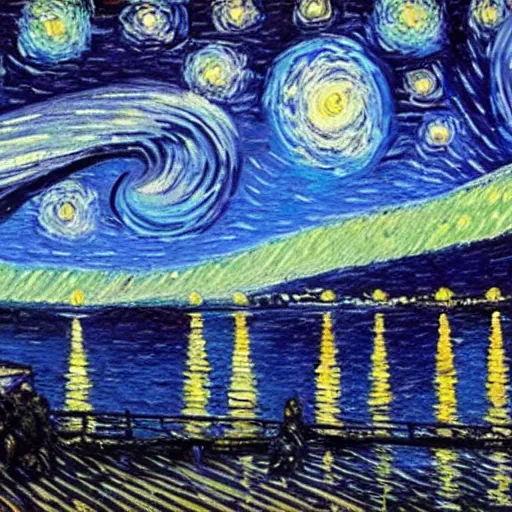 Image similar to a painting of a starry night over a city by vincent van gogh, featured on pixiv, post - impressionism, impressionism, painterly, detailed painting