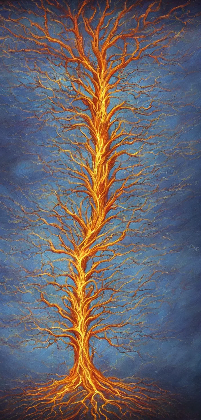 Image similar to detailed painting of the tree of life emitting lightning, tree full of life, realism, idealised, epic tree, deviant art, trending on artstation, cgsociety