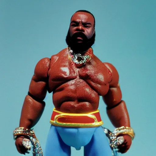 Image similar to mr. t action figure melting on acid, detailed facial expressions, 1 9 8 0 s aesthetic