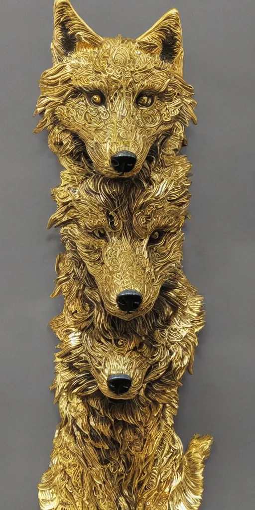 Image similar to gorgeous wolf statue with gold filigree