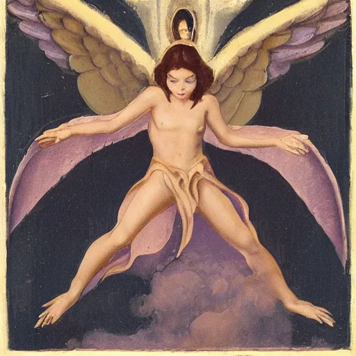 Image similar to an angel overlapping a demon, fusing in the middle