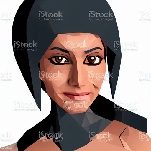 Prompt: vector art of a futuristic corpoate cyborg woman from india smirking, low poly, vector art