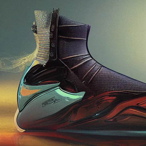 Image similar to turbo-futuristic high-detailed sneakers designed by Ilya Repin