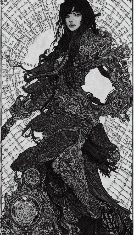 Prompt: a black and white ink fine ink drawing of athief, from of thrones, fibonacci, sweat drops, intricate fashion clothing, insane, intricate, highly detailed, surrealistic, digital painting, artstation, concept art, smooth, sharp focus, illustration, unreal engine 5, 8 k, art by alphonse mucha and travis charest