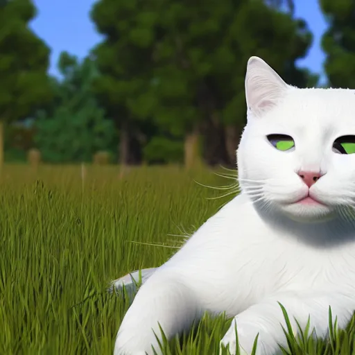 Prompt: an excited white cat sitting in a field, unreal engine, detailed