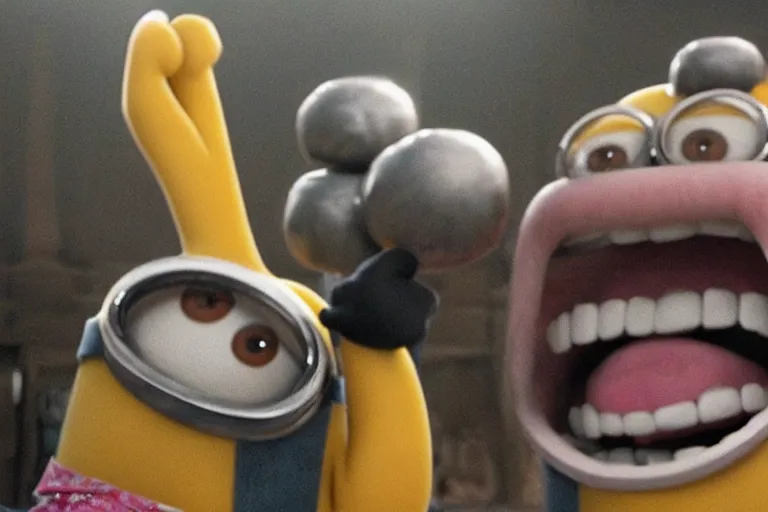 Image similar to a still of minion in the ring movie, gru's dead body, scary, horror movie, scary, a still movie