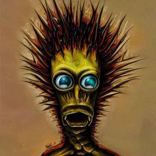 Image similar to Bart Simpson in the style of Giger’s Alien detailed oil painting concept art hd