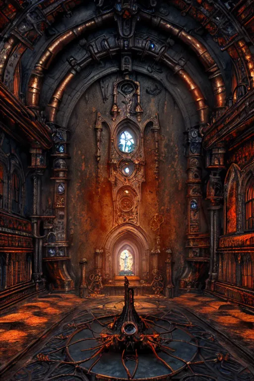 Prompt: steam necropolis, memento mori, gothic, neo - gothic, art nouveau, hyperdetailed copper patina medieval icon, philippe druillet, ralph mcquarrie, concept art, steampunk, unreal engine, detailed intricate environment, octane render