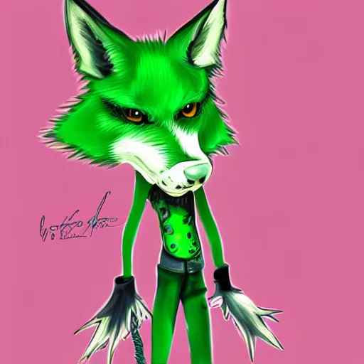 Image similar to Beautiful digital painting of an anthro anthropomorphic pastel-green wolf, Punk outfit.