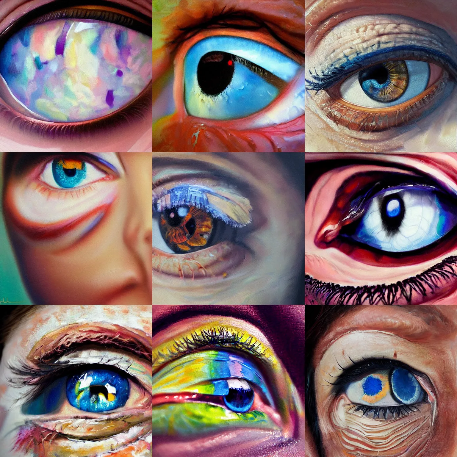 Prompt: hyperrealistic up close eye painted in thick impasto style, hd iris texture trending on ArtStation