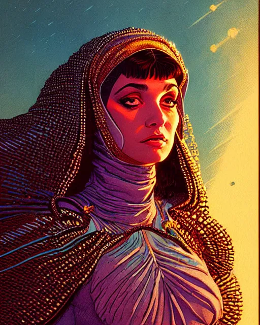 Image similar to arab princess, character portrait, portrait, close up, concept art, intricate details, highly detailed, vintage sci - fi poster, in the style of chris foss, rodger dean, moebius, michael whelan, and gustave dore