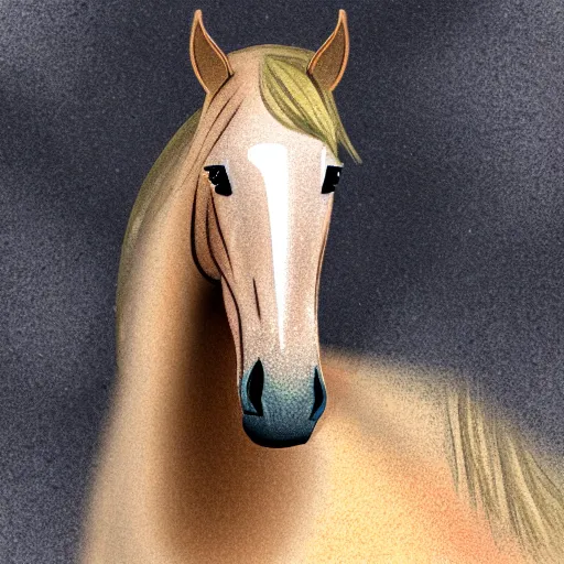 Image similar to digital painting of a majestic horse in a stable, diffused