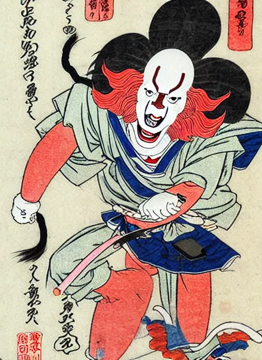 Image similar to pennywise as a yokai illustrated by kawanabe kyosai and toriyama sekien