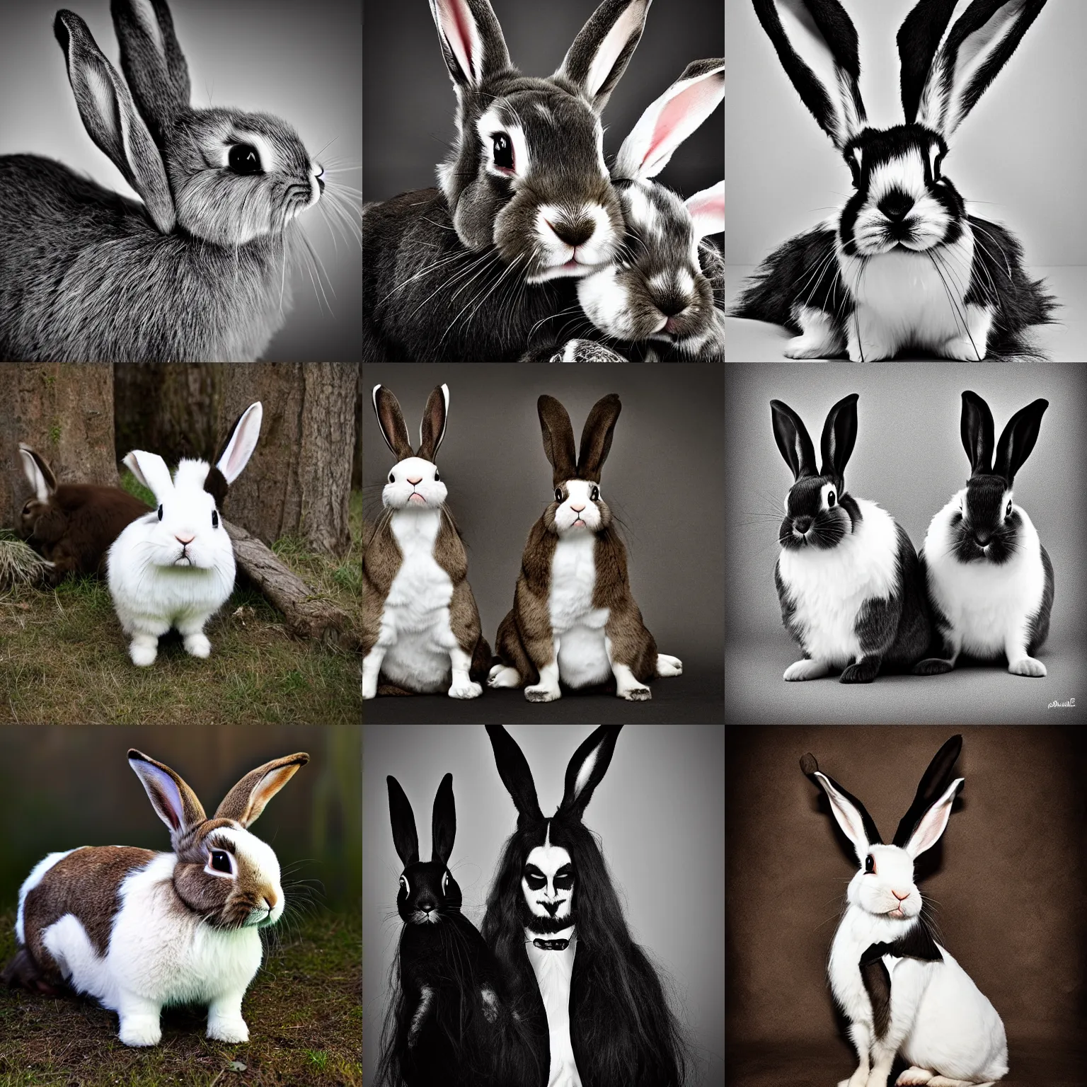 Prompt: bunnies with corpse paint, animal photography