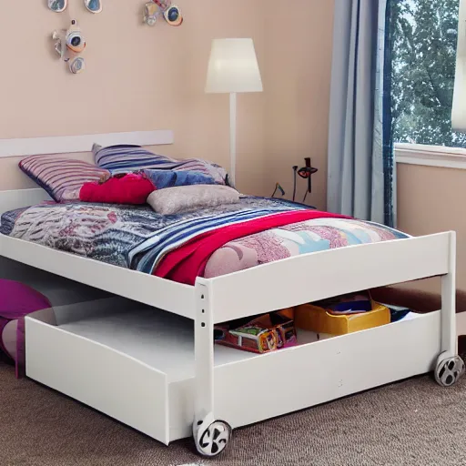 Prompt: a bed with wheels