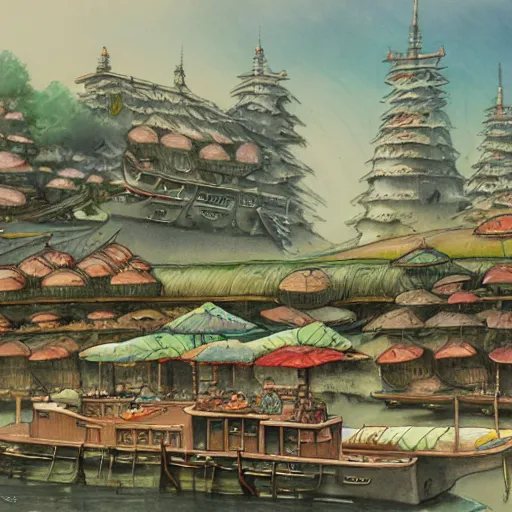 Image similar to sushi city, a detailed matte painting by anton pieck, deviantart contest winner, fantasy art, concept art, official art, matte drawing