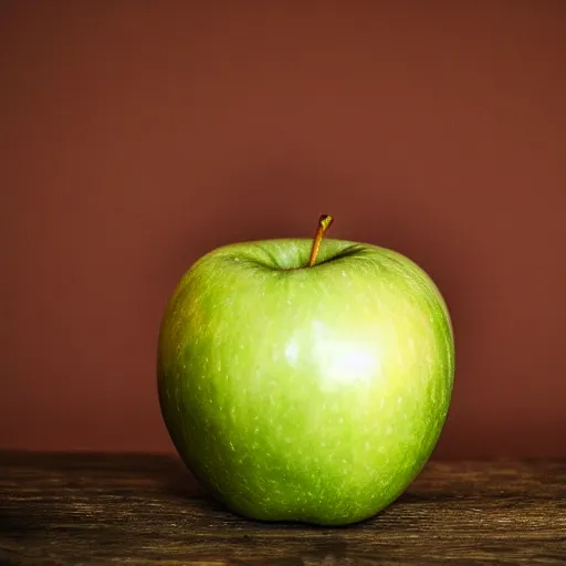 Prompt: a large apple eating a small apple