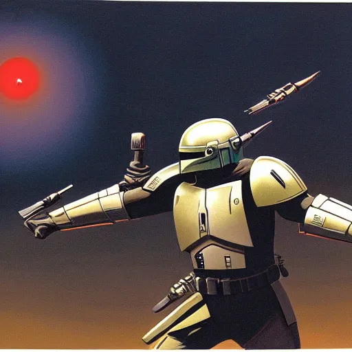 Image similar to Mandalorian concept art by Ralph McQuarrie