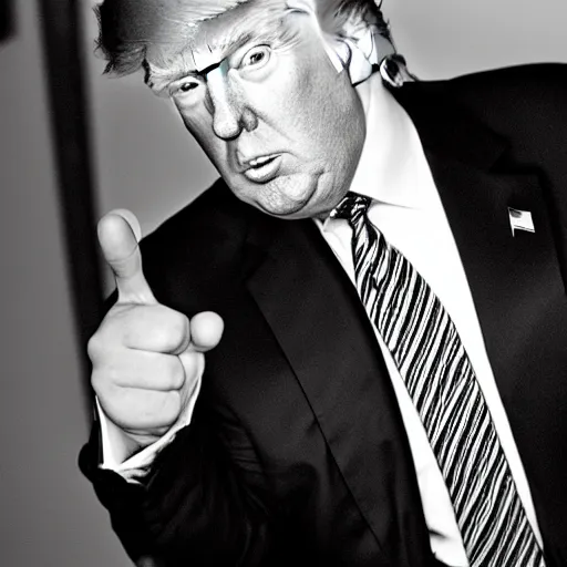 Prompt: donald trump harcourt studio black and white photo