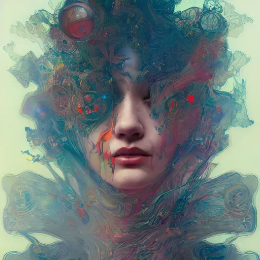 Prompt: Just living in the database as the madness of the system grows by psychedelic james jean, Ruan Jia, Peter Morhbacher, rendered in hyperdetailed Ultra HD, trending on ArtStation, luminous