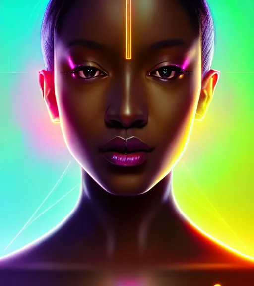 Prompt: symmetry!! asian princess of technology, solid cube of light, hard edges, product render retro - futuristic poster scifi, lasers and neon circuits, beautiful dark skin african princess, intricate, elegant, highly detailed, digital painting, artstation, concept art, smooth, sharp focus, illustration, dreamlike, art by artgerm