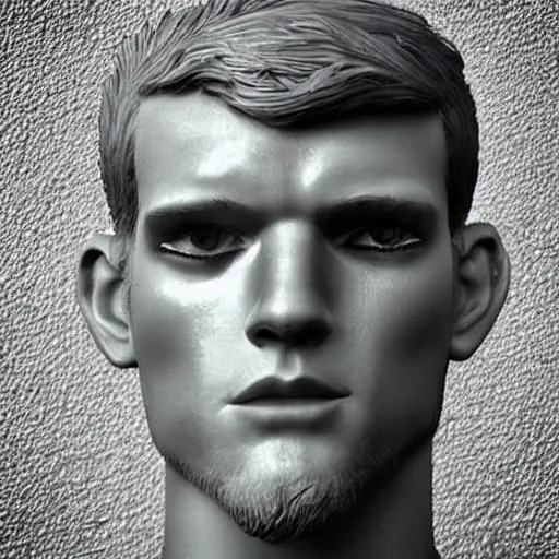 Image similar to “a realistic detailed photo of a guy who is an attractive humanoid who is half robot and half humanoid, who is a male android, baseball player Bryce Harper, shiny skin, posing like a statue, blank stare”