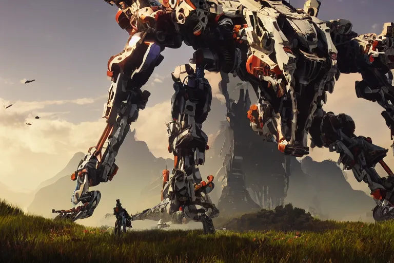 Image similar to longleg machine mecha animal beast robot of horizon forbidden west horizon zero dawn bioluminiscence global illumination ray tracing hdr fanart arstation by sung choi and eric pfeiffer and gabriel garza and casper konefal