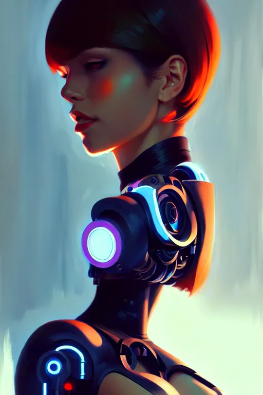 Image similar to a ultradetailed beautiful painting of a stylish woman cyborg, oil painting, by ilya kuvshinov, greg rutkowski and makoto shinkai, trending on artstation