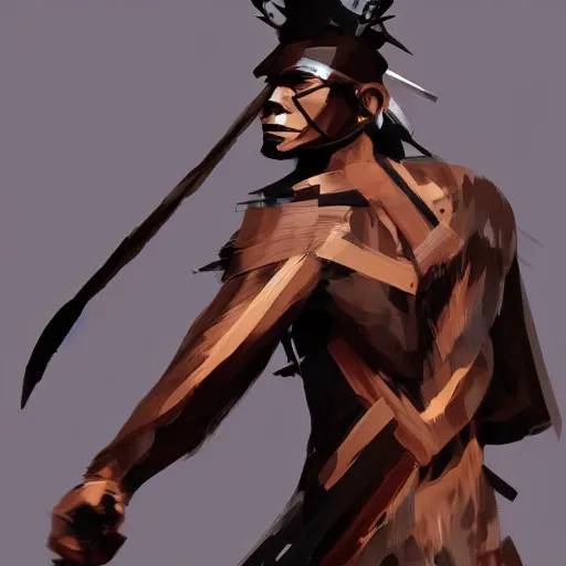 Prompt: a filipino tribal warrior by benedick bana