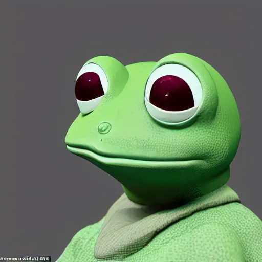 Image similar to a sadge - sad - pepe - the - frog - jedi - master, looking more depressed than usual, quivering lips, fists in the air, sweat flying, cgi render, zbrush, octane, keyshot render