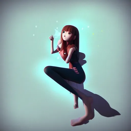 Prompt: girl drifting away, pixel by pixel floating away into the air. professional 3D render. very cute 3D character. anime inspired 3D sculpt. soft pencil shadowing .