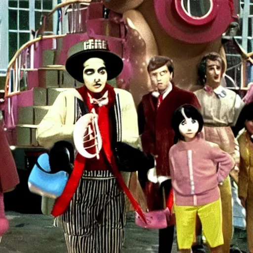 Image similar to a film still of Tooru from jojolion in willy wonka and the chocolate factory(1971)