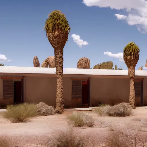 Image similar to run - down abandoned motel in the arizona desert designed by gaudi, realistic, unreal engine 4 k,