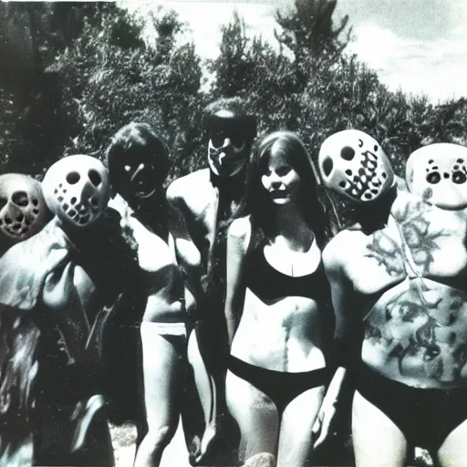 Image similar to Jason Voorhees 60's pool party Polaroid