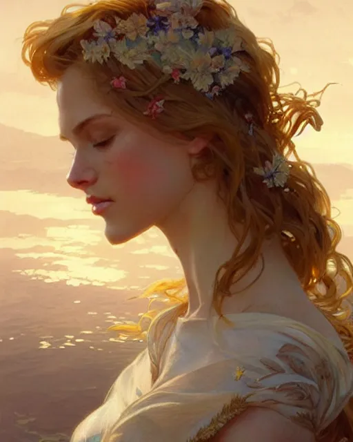 Image similar to an island full of blonde women, real life skin, intricate, elegant, highly detailed, artstation, concept art, smooth, sharp focus, art by artgerm and greg rutkowski and alphonse mucha