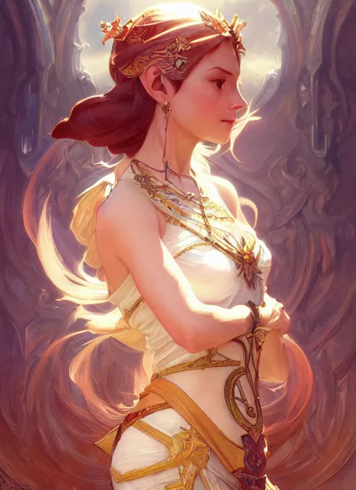 Image similar to zelda, fantasy, intricate, elegant, highly detailed, digital painting, artstation, concept art, wallpaper, smooth, sharp focus, illustration, art by artgerm and greg rutkowski and alphonse mucha